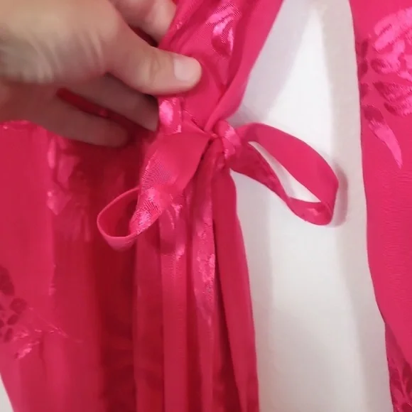 Zara Jacquard Maxi Midi Wrap Dress Size XS Pink Floral Belted Kimono Silky Robe - Picture 4 of 8